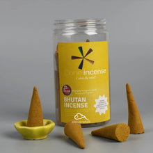 Load image into Gallery viewer, Bhutan Incense Cone-Energy Cleansing & Wealth Yellow/Green Tara (Kuegacholing)