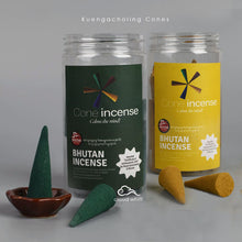 Load image into Gallery viewer, Bhutan Incense Cone-Energy Cleansing &amp; Wealth Yellow/Green Tara (Kuegacholing)
