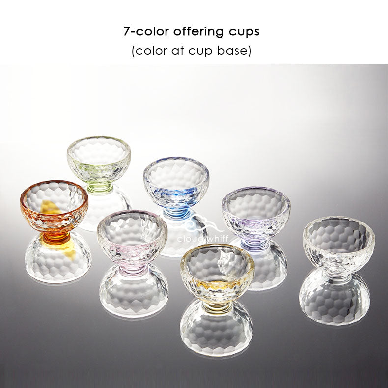 7-color Water Offering Crystal Bowls (Light Color）~ 7彩水晶供水杯 (幻彩浅色）